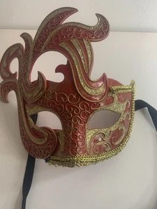 Red and Gold Masquerade Mask From Venice Italy - Picture 1 of 6