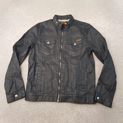 Superdry Hombre Chaqueta Grande Negra Biker Utility Moto Wax Look Heavy Denim Racer Foto 1 de 4