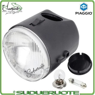 Faro Fanale Anteriore Nero Luce e Lampadina per Piaggio Si 50 FL2 Mix 1979-1999 - Immagine 1 di 4