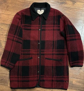 Vintage Woolrich Damen Large rot schwarz kariert Wollmischung Fleece Mantel Jacke USA - Bild 1 von 8