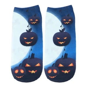 1 Pair Women Low Ankle Socks Halloween Theme Printed Elastic Non-slip All - Picture 1 of 12