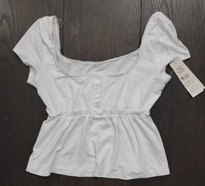 Neu No Boundaries Damen weißes Babydoll Oberteil 2XS/XXS/00 Kurzarm - Bild 1 von 4
