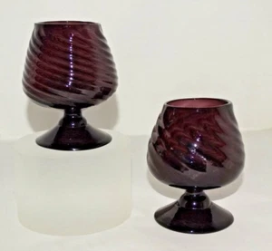 2 Vtg Amethyst Purple Hand Blown Swirl Brandy Cordial Glasses or Candle Holders - Picture 1 of 12