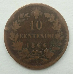 Vittorio Emanuele II 10 Centesimi Birmingham Moneta Rame Regno d'Italia 1866 - Bild 1 von 4