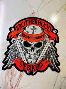 Brotherhood Of Bikers Respect Loyalty Skull Cross Embroidered Patch Large Jacket