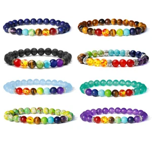 7 Chakra Healing Natural Stone Round Gemstone Yoga Energy Beads Bracelet Jewelry - Picture 1 of 148