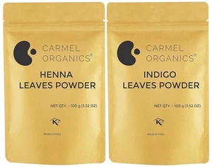 CARMEL ORGANICS Hair Color Henna & Indigo Leaves Powder Combo (100gm Each) | No - Picture 1 of 9