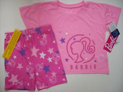 Барби Sleepwear 2шт футболка мотоциклиста короткие пижамы комплект размер 8 розовый графический новый - Изображение 1 из 3