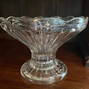 Vintage SOCKEL KOMPOTT VASE FEUERSTEIN Kristall 5,5" SCHLEIFENMUSTER geraffter Rand Borte SELTEN - Bild 1 von 6