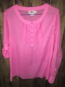 Vineyard Vines heißrosa Vorbereitung Top klein S dünne Rolle Tab Ärmel LN Bluse (B14) - Bild 1 von 3
