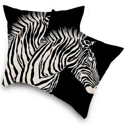 3Piece Black Zebra Print Pillowcase African Wildlife Exotic Wildlife  16"x16" - Image 1 of 4