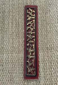 Vintage Antique Chinese Hand Carved Red Lacquer Wood Panel w Gilded Relief - Picture 1 of 6