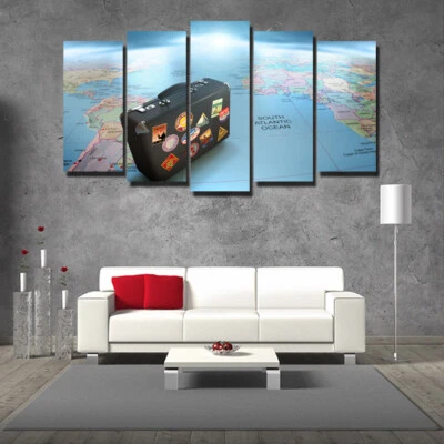 World Map Set Of 5 Pcs Puzzle Thin Canvas Poster Art Home Bar Wall Decor 23 - Image 1 of 4