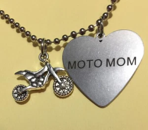 Moto Mom Silber Herz Dirt Bike Anhänger Halskette Motocross - Bild 1 von 2