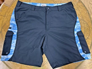 World Wide Sportsman Shorts Mens 42 Black Blue Camo Outdoor Fishing Swim Active - Picture 1 of 7