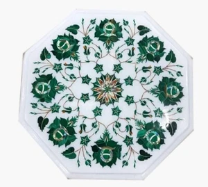 12'' Inlay Marble Corner Table Top Semi Precious Stones Floral Home  Decoratives - Picture 1 of 1