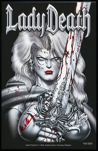 Lady Death #1 ~ 30th Anniversary Chrome Ed ~ signed ~ 200 print ~ Coffin Comics - Picture 1 of 3