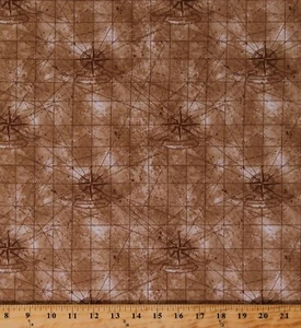 Cotton Nautical Map Lines Compass Travel Unknown Voyage Fabric Print BTY D461.29 - Picture 1 of 1