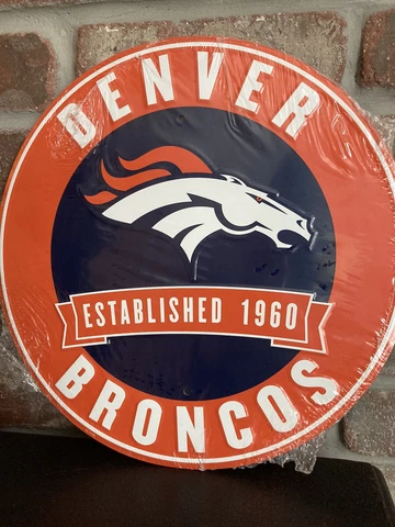 Denver Broncos NFL 12" Round Metal Embossed Sign Gym Garage Mancave She Shed Cover