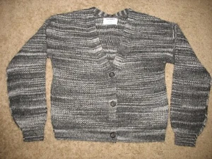 Cardigan ancien bleu marine fille XL (14-16) gris verigé bouton devant pull acrylique - Photo 1/2