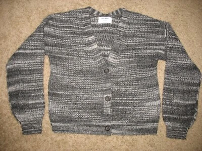 Antiguo Cárdigan Azul Marino Niñas XL (14-16) Gris Verigado Botón Frontal Suéter Acrílico Foto 1 de 2