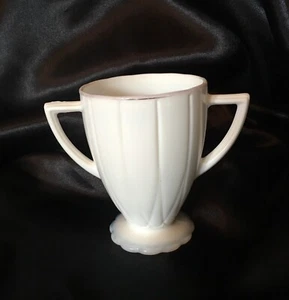 Vintage 1936-50s Hazel-Atlas Newport Platonite Open Sugar Bowl White w/Gold Trim - Picture 1 of 8