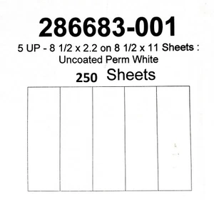 8.5" x 2.2" Labels Uncoated Perm White 250 Sheets 5 Per Page 8.5" x 11" Sheets - Picture 1 of 1