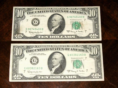 1963 A FEDERAL RESERVE NOTES TWO - $10 NOTES BILLS GREEN SEAL #86430J112724 - Image 1 of 2