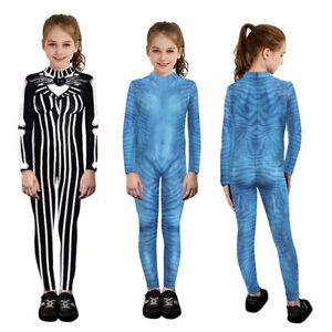 Kids Girl Halloween Jack Skellington Avatar 3D Jumpsuit Cosplay Costume Bodysuit