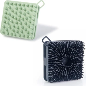 2PC Silicone Body Scrubber & Scalp Massager Brush Set Black Green - Picture 1 of 11