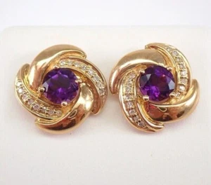 2.00Ct Round Lab Created Amethyst Women's Stud Earrings 14k Yellow Gold Finish - Picture 1 of 4