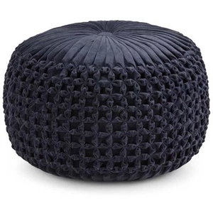 Trent Home Boho Round Pouf in Navy Velvet Fabric - Picture 1 of 6