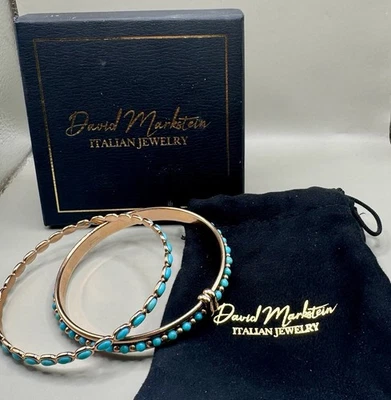 Juego de 2 brazaletes brazaletes David Markstein Milor bronce turquesa con caja Foto 1 de 4