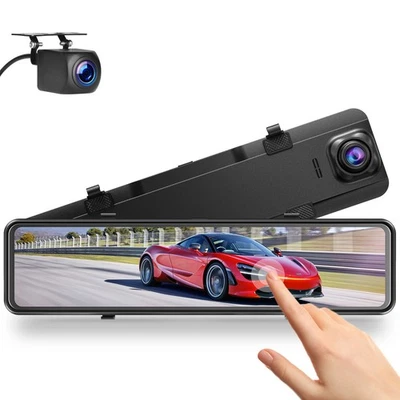 TOGUARD Campark 12" GPS Mirror Dash Cam 2.5K Rear View Mirror Dash Camera Front & Rear