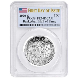 2020-S 50c Proof Basketball Hall of Fame Clad Half Dollar PCGS PR70DCAM FDOI ... - Picture 1 of 3
