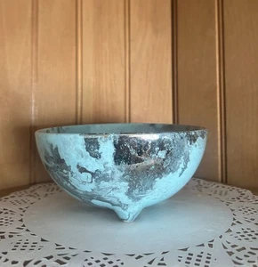 Vintage Sascha Brastoff Surf Ballet Turquoise Platinum Footed Fruit Dessert Bowl - Picture 1 of 5