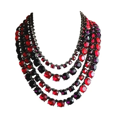 Vintage Oscar de La Renta Necklace Crystal Beads Red Purple  2000s Y2K - Image 1 of 4