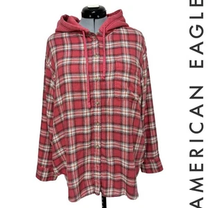 American Eagle kariertes Flanellhemd mit Kapuze Oversized Knopfleiste Gr: L - Bild 1 von 7