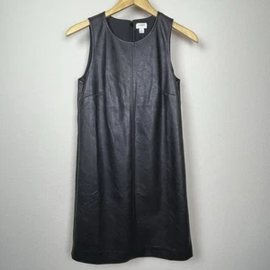J Crew Factory Black Faux Leather Sleeveless Shift Dress Size 2 Y2K Festival - Picture 1 of 6