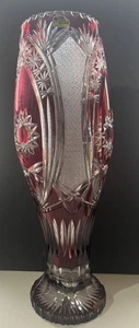 VINTAGE LAUSITZER GLAS ROT GESCHLIFFEN AUF KLAR BÖHMISCH 19 1/2" VASE MIT ETIKETT DEUTSCHLAND 24% - Bild 1 von 15