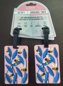 Roam & Repeat 2 pc Luggage Tags w/ID Window Bee New - Picture 1 of 2
