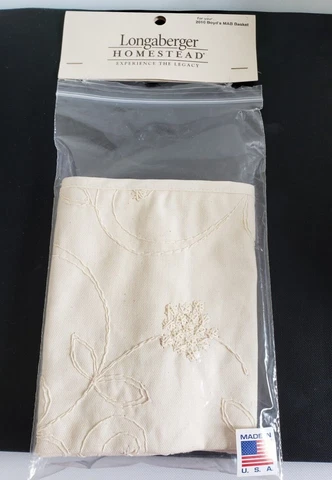 Longaberger Homestead NWT Liner 2010 Boyd's MAB Basket Beige Embroidered USA Cover