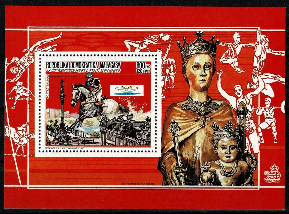 Stamps Madagascar  1987 Barcelona 92 olympic games yvert hb 41 sellos olimpiadas - Imagen 1 de 1