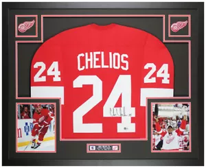 Chris Chelios Autographed & Framed Red Detroit Jersey Auto Beckett Cert - Picture 1 of 5
