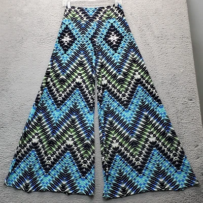 Vintage Coco Bianco Palazzo Pants Womens Small Multi Chevron High Waist Pull On - Image 1 of 4