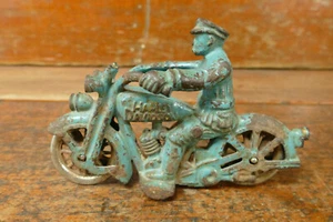 Vintage 1930s Arcade Harley Davidson Police Cast Iron Motorcycle Nickel Wheels - Picture 1 of 6