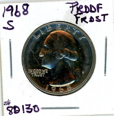 1968-S GEM LITE FROST ROSE + BLUE TONING PROOF WASHINGTON QUARTER #80130 - Image 1 of 2