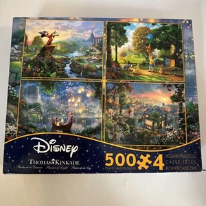 Thomas Kinkade Disney Puzzles 4 x 500pc Tangled Fantasia Winnie Pooh Lady Tramp - Picture 1 of 4