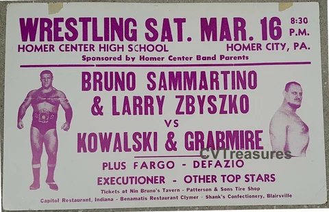Original Vintage Wrestling Poster Bruno Sammartino Killer Kowalski 1968 WWF WWWF Cover