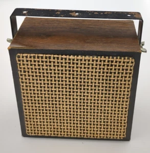 Vtg GEMCO Speaker Woodgrain Rattan 3.5mm 5.5in Cable Handle/Mount Bracket Works - Zdjęcie 1 z 19